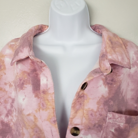 Maurices 2 2X Pink Purple Orange Tie Dye Shacket Button Up Jacket Soft Thick Top - Picture 3 of 8